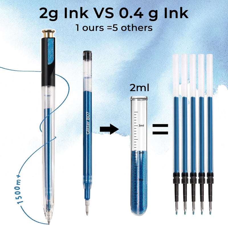 ZSCM Retractable Glitter Gel Pens, 12 Colors Large Capacity Blue Glitter Metallic Gel Ink Pen, 1 mm Fine Point Smooth Writing Color Pens for Adult Coloring Book Note Taking Aesthetic Art Supplies - Image 3